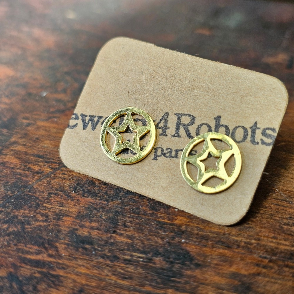 Gold Cutout Star Circle Stud Earrings Womens OS Stainless Steel